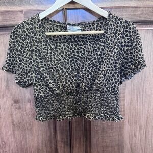 Urban Outfitters Leopard Print Smocked Crop Top Women's‎ Size L